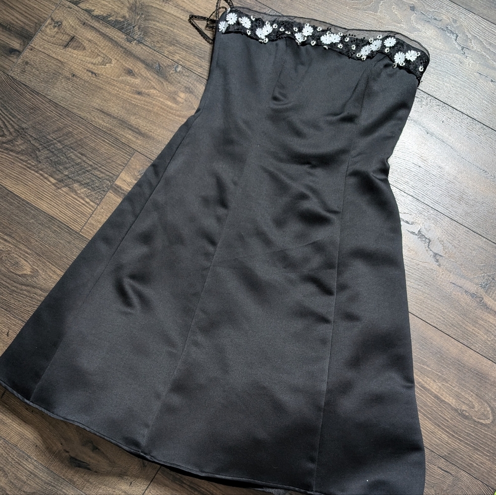 Vintage Cachet Y2K Black White Strapless Whimsigoth Dress Size 8